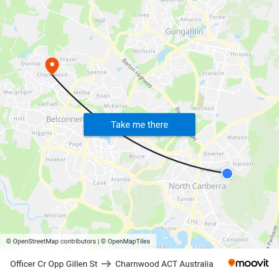 Officer Cr Opp Gillen St to Charnwood ACT Australia map