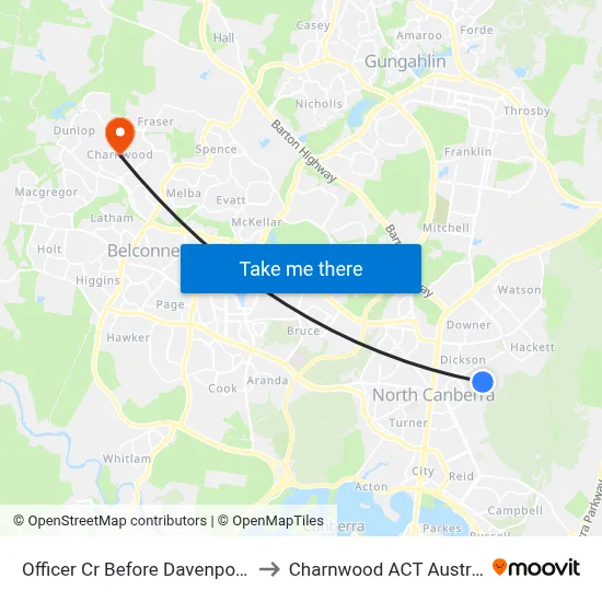 Officer Cr Before Davenport St to Charnwood ACT Australia map