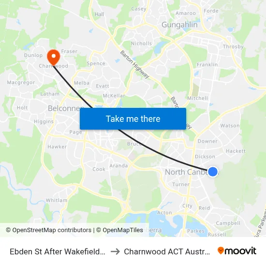 Ebden St After Wakefield Av to Charnwood ACT Australia map