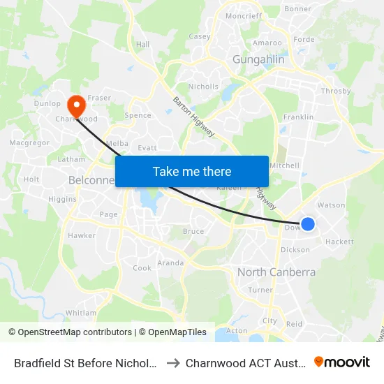 Bradfield St Before Nicholas St to Charnwood ACT Australia map