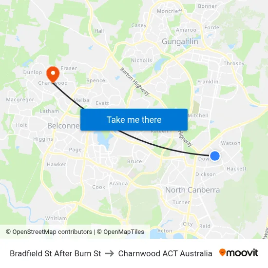 Bradfield St After Burn St to Charnwood ACT Australia map