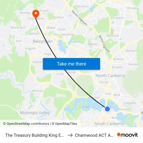 The Treasury Building King Edward Tce to Charnwood ACT Australia map
