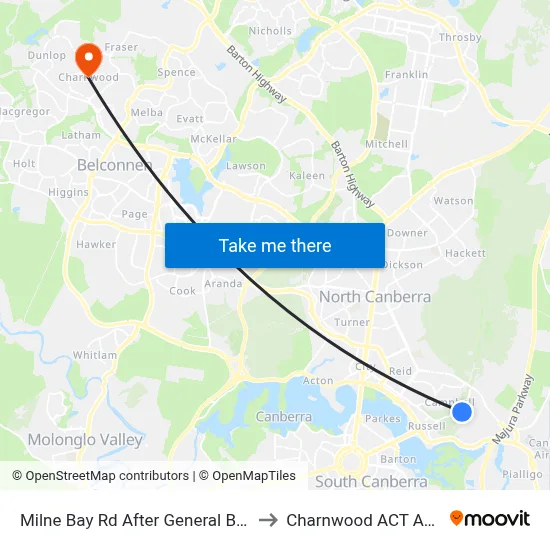 Milne Bay Rd After General Bridges Rd to Charnwood ACT Australia map