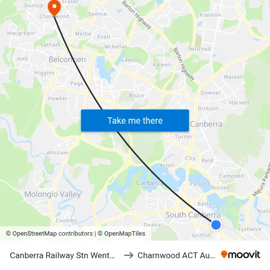 Canberra Railway Stn Wentworth Av to Charnwood ACT Australia map
