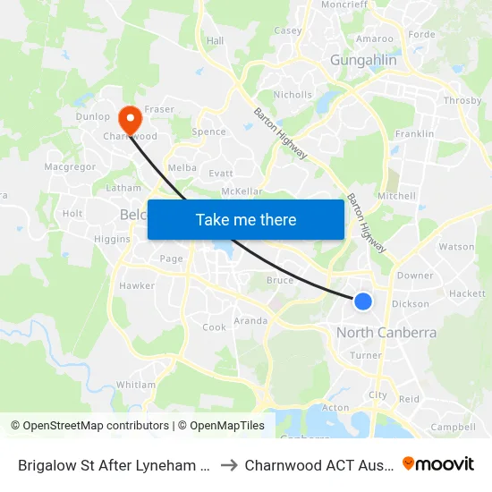 Brigalow St After Lyneham Shops to Charnwood ACT Australia map