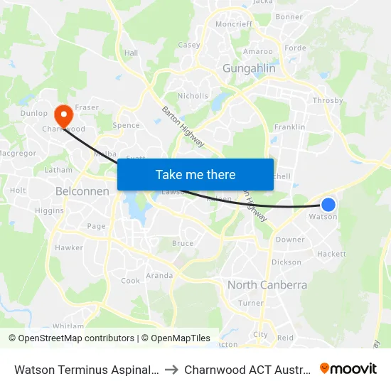 Watson Terminus Aspinall St to Charnwood ACT Australia map