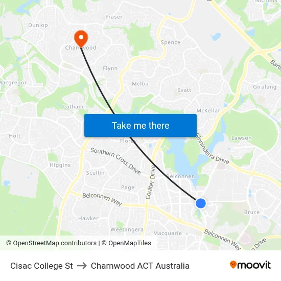 Cisac College St to Charnwood ACT Australia map