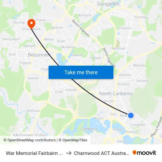 War Memorial Fairbairn Av to Charnwood ACT Australia map