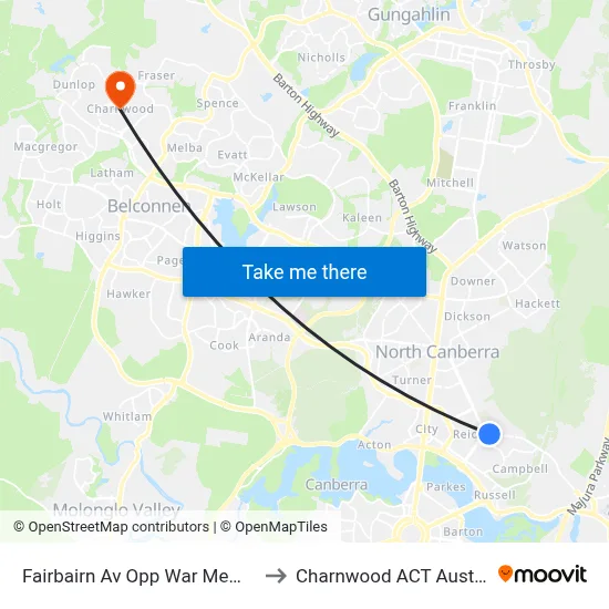 Fairbairn Av Opp War Memorial to Charnwood ACT Australia map