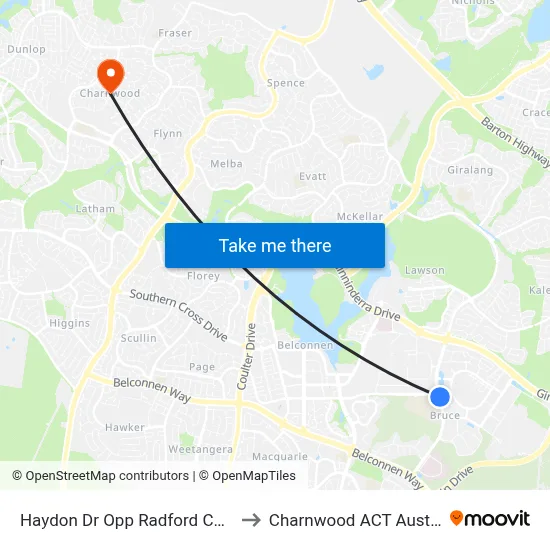 Haydon Dr Opp Radford College to Charnwood ACT Australia map