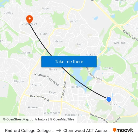 Radford College College St to Charnwood ACT Australia map