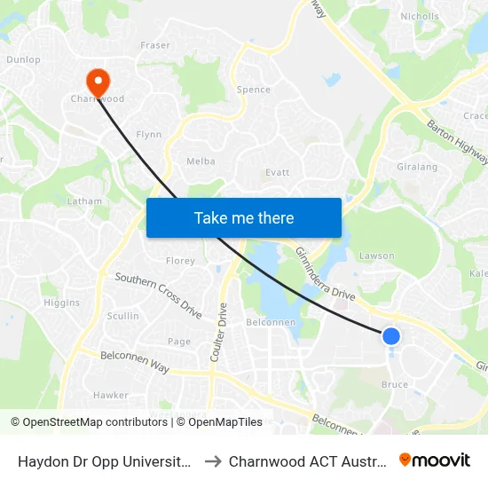 Haydon Dr Opp University Dr to Charnwood ACT Australia map