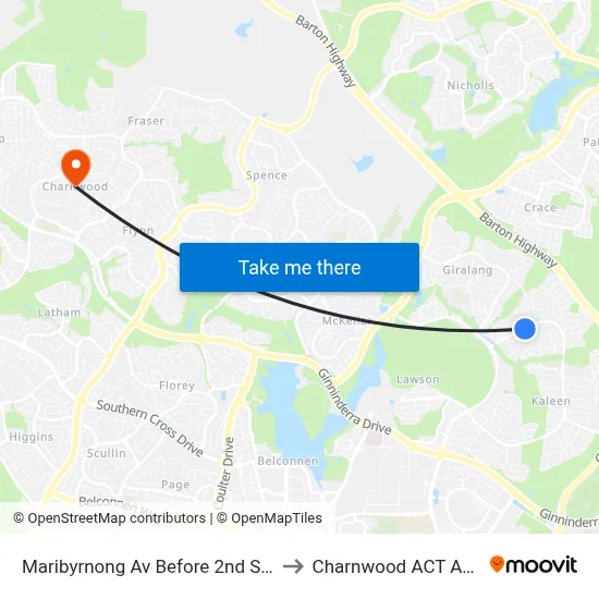 Maribyrnong Av Before 2nd Staaten Cr to Charnwood ACT Australia map