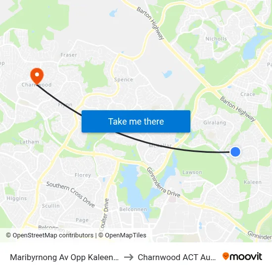 Maribyrnong Av Opp Kaleen Village to Charnwood ACT Australia map
