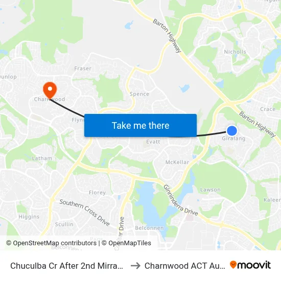 Chuculba Cr After 2nd Mirrabucca Cr to Charnwood ACT Australia map