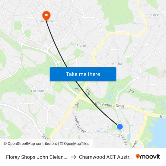 Florey Shops John Cleland Cr to Charnwood ACT Australia map