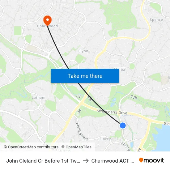 John Cleland Cr Before 1st Twelvetrees Cr to Charnwood ACT Australia map
