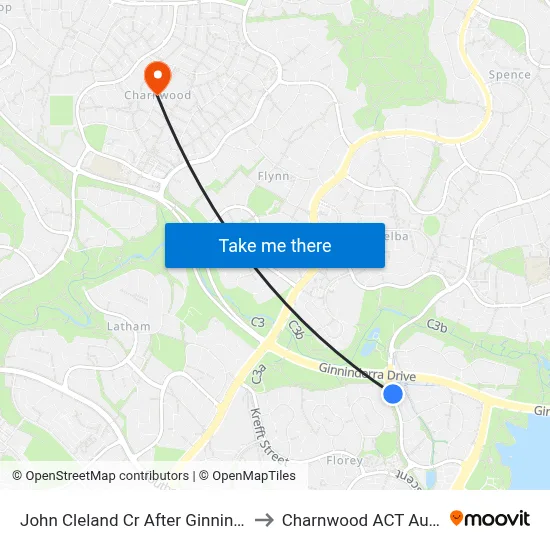 John Cleland Cr After Ginninderra Dr to Charnwood ACT Australia map