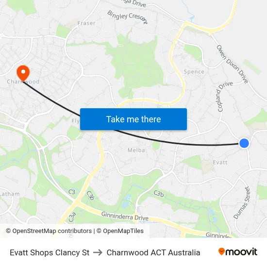Evatt Shops Clancy St to Charnwood ACT Australia map