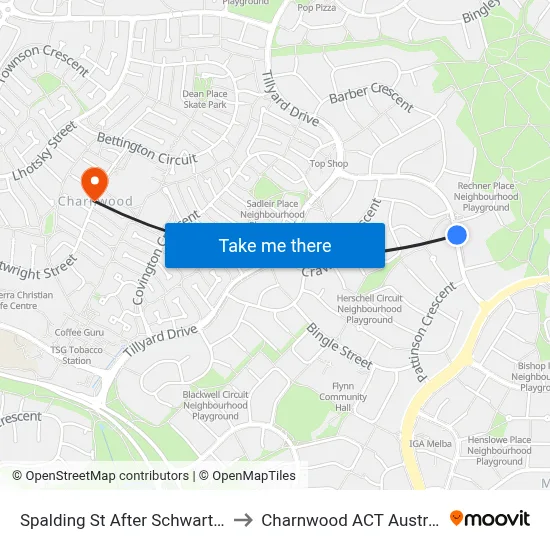 Spalding St After Schwartz Pl to Charnwood ACT Australia map