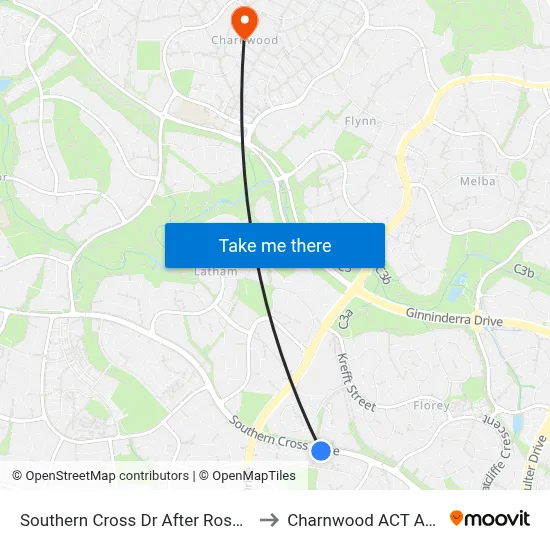 Southern Cross Dr After Ross Smith Cr to Charnwood ACT Australia map