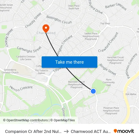 Companion Cr After 2nd Nulsen Cct to Charnwood ACT Australia map