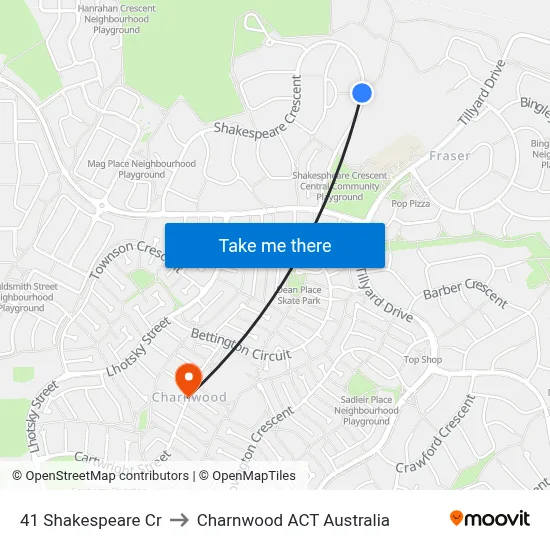 41 Shakespeare Cr to Charnwood ACT Australia map