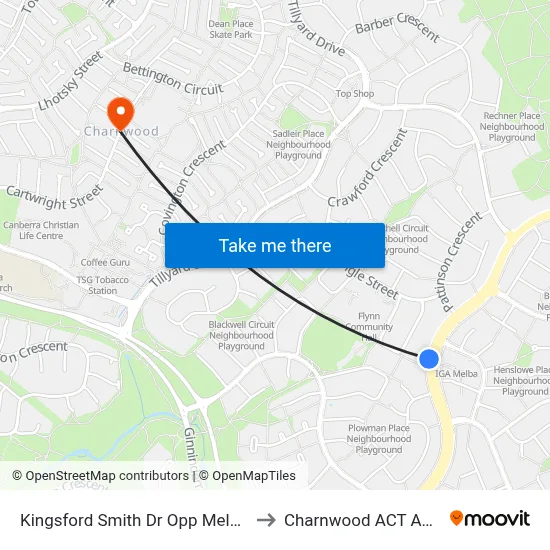 Kingsford Smith Dr Opp Melba Shops to Charnwood ACT Australia map