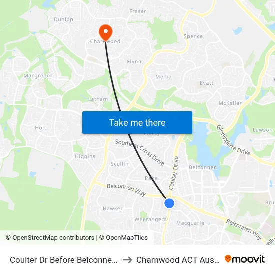 Coulter Dr Before Belconnen Way to Charnwood ACT Australia map
