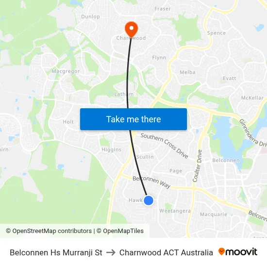 Belconnen Hs Murranji St to Charnwood ACT Australia map