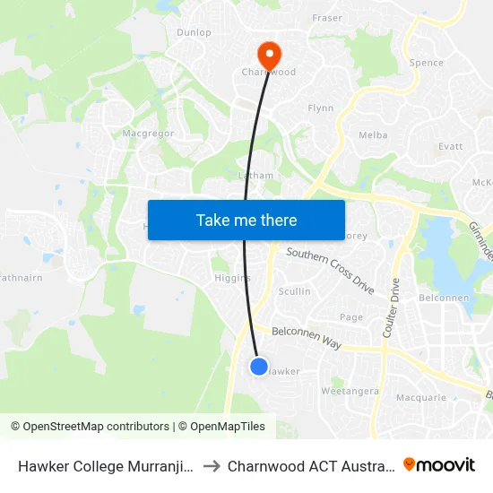 Hawker College Murranji St to Charnwood ACT Australia map