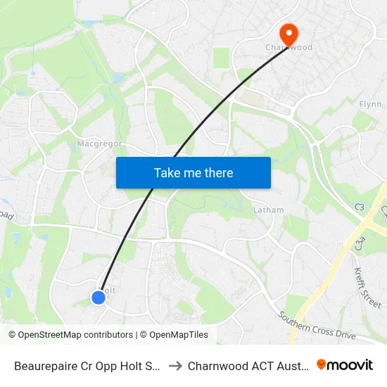 Beaurepaire Cr Opp Holt Shops to Charnwood ACT Australia map