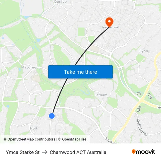 Ymca Starke St to Charnwood ACT Australia map