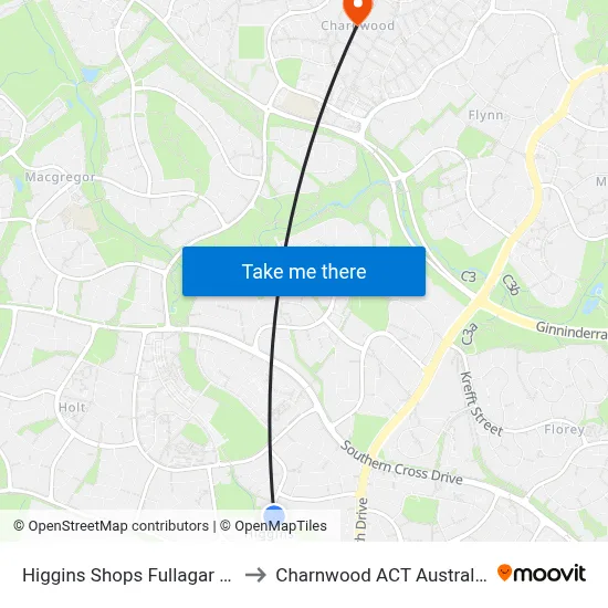 Higgins Shops Fullagar Cr to Charnwood ACT Australia map