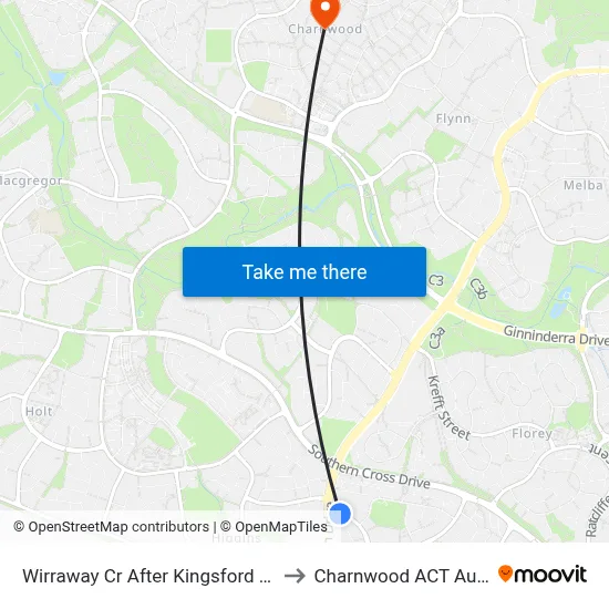 Wirraway Cr After Kingsford Smith Dr to Charnwood ACT Australia map
