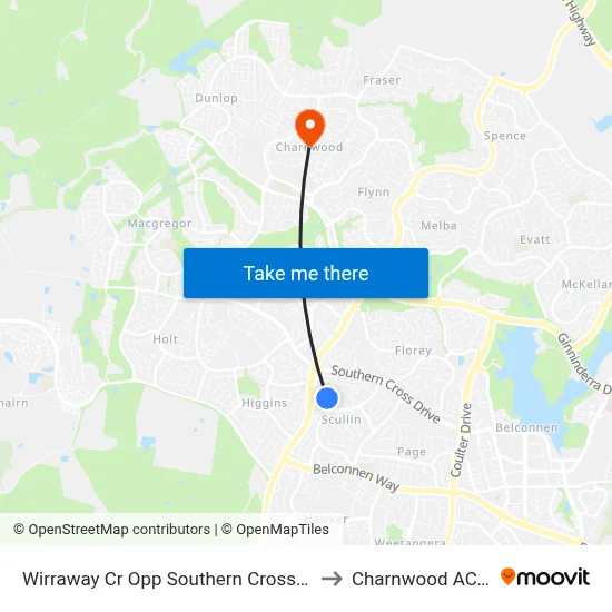 Wirraway Cr Opp Southern Cross Early Childhood Sch to Charnwood ACT Australia map