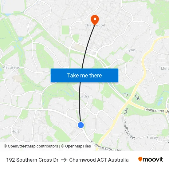 192 Southern Cross Dr to Charnwood ACT Australia map