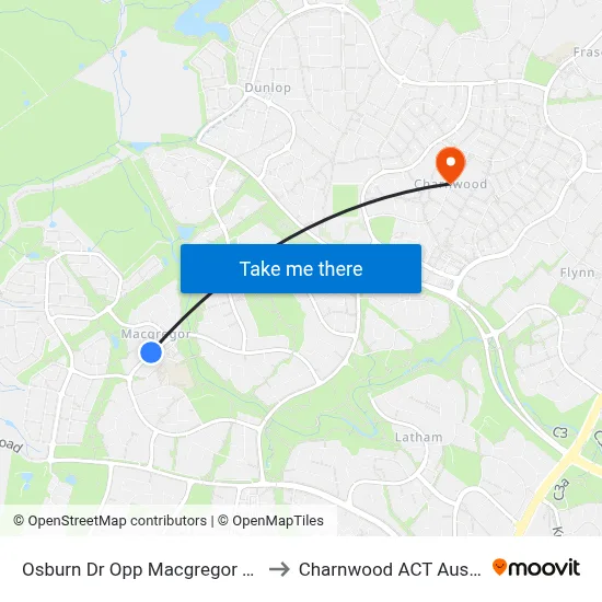 Osburn Dr Opp Macgregor Shops to Charnwood ACT Australia map