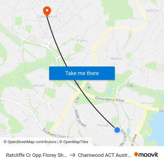 Ratcliffe Cr Opp Florey Shops to Charnwood ACT Australia map