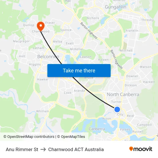 Anu Rimmer St to Charnwood ACT Australia map