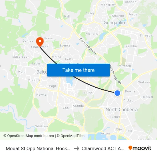 Mouat St Opp National Hockey Centre to Charnwood ACT Australia map