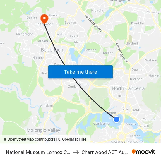 National Museum Lennox Crossing to Charnwood ACT Australia map