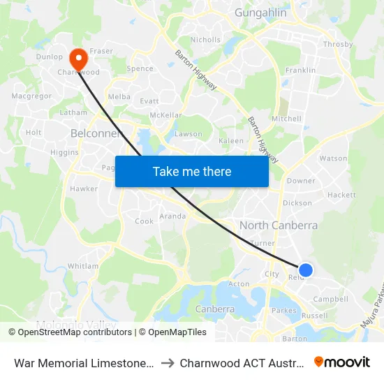 War Memorial Limestone Av to Charnwood ACT Australia map