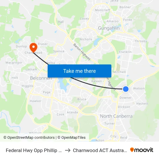 Federal Hwy Opp Phillip Av to Charnwood ACT Australia map
