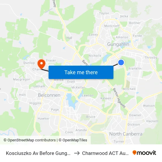 Kosciuszko Av Before Gungahlin Dr to Charnwood ACT Australia map