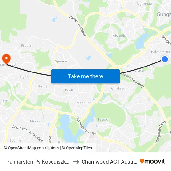 Palmerston Ps Koscuiszko Av to Charnwood ACT Australia map
