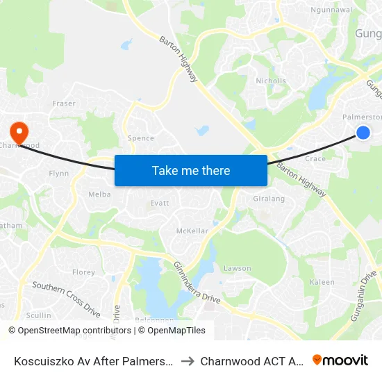 Koscuiszko Av After Palmerston Shops to Charnwood ACT Australia map