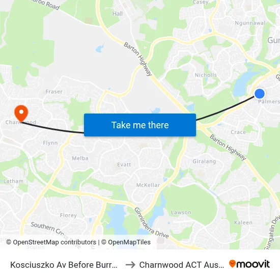 Kosciuszko Av Before Burrowa St to Charnwood ACT Australia map