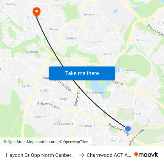 Haydon Dr Opp North Canberra Hospital to Charnwood ACT Australia map