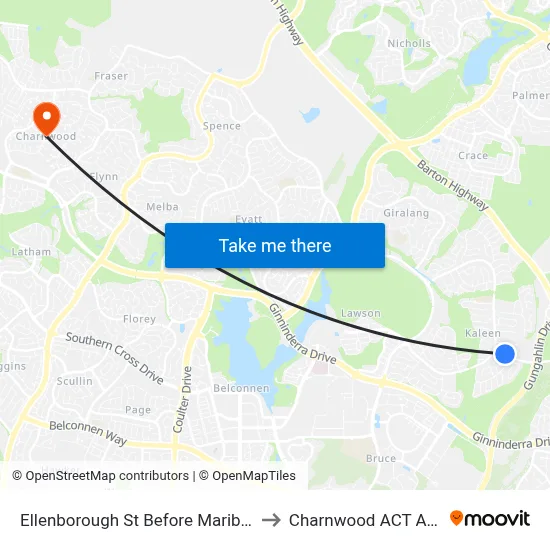 Ellenborough St Before Maribyrnong Av to Charnwood ACT Australia map